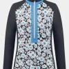 Womens Printed Stretch Half Zip Top